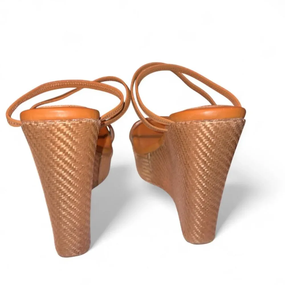 Aldo Brand New Brown Tan Platform Wedge Sandals Strappy Mules 9.5
